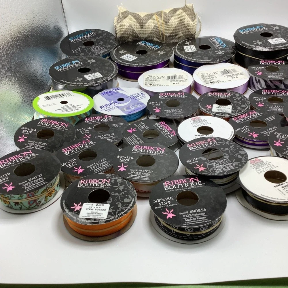 Lot of Ribbon for‎ Crafts 39 Pieces Assorted Solid & Print & Sizes New & Used
